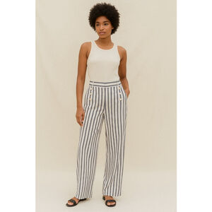 Women's Aerie White Navy Striped Wide Leg Pants Size 1/8